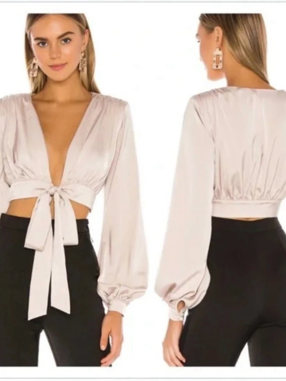Tie-Front Satin Crop Top — Light Blush